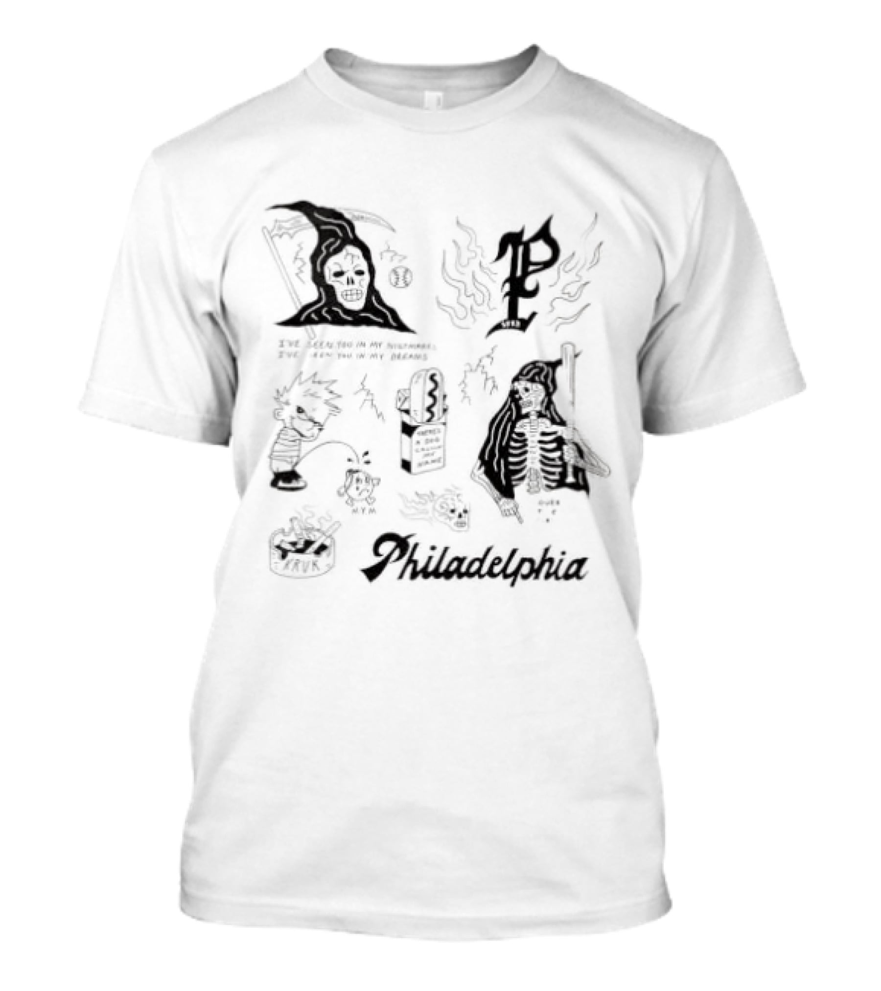 John Kruk Philadelphia Phillies MLB Nightmares Phillies Logo Wizard Skull Ghost T-Shirt