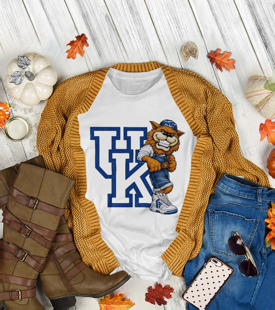 Kentucky Wildcats UK Mascot in Overalls Sneakers Athletics Basketball T-Shirt