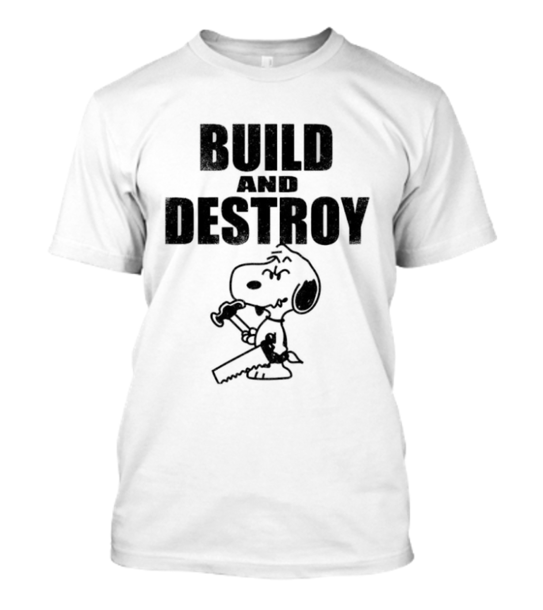 Snoopy Peanuts Build And Destroy Text Hammer Cartoon T-Shirt