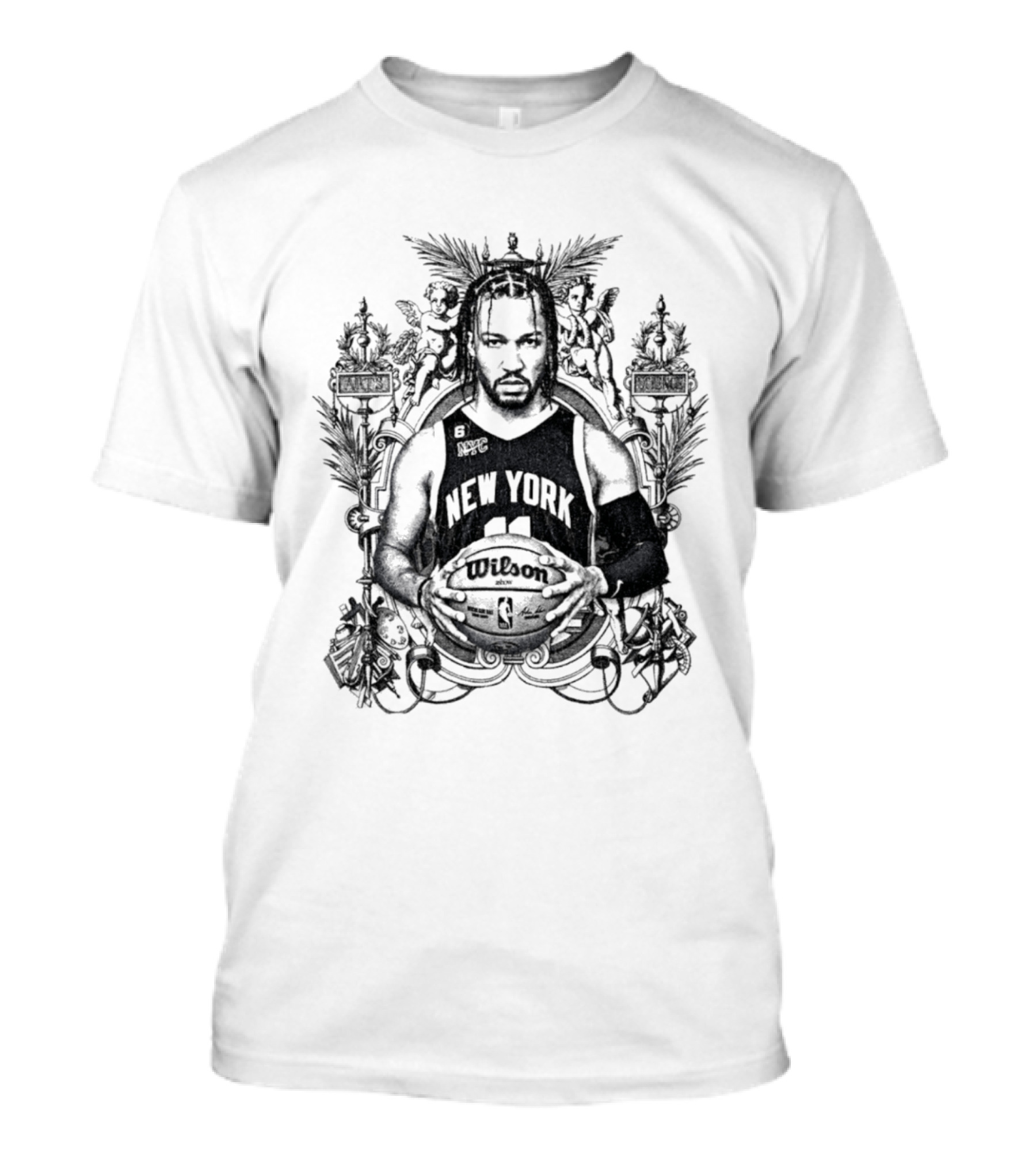 New York Knicks Jalen Brunson Charcoal Sketch Basketball Art Deco T-Shirt