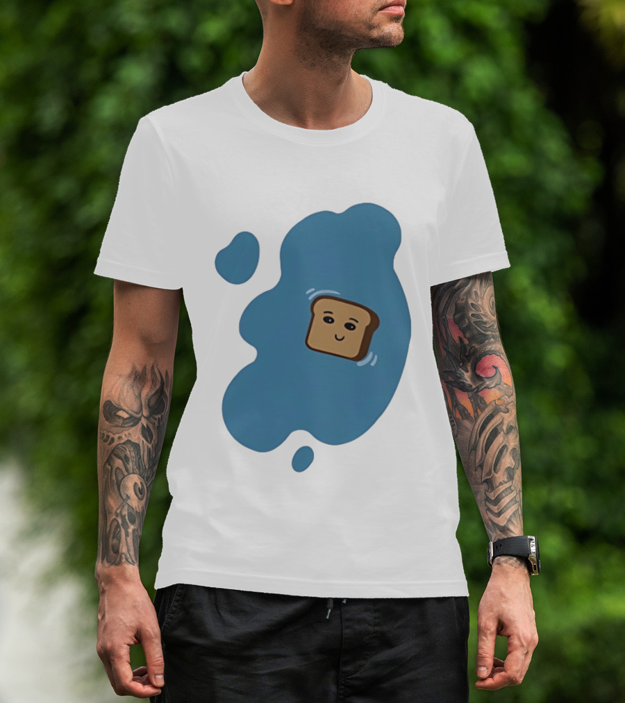 Floating Happy Toast Blue Puddle Cartoon Food Pun T-Shirt
