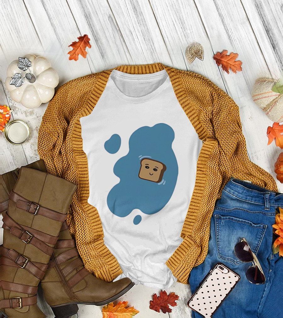 Floating Happy Toast Blue Puddle Cartoon Food Pun T-Shirt