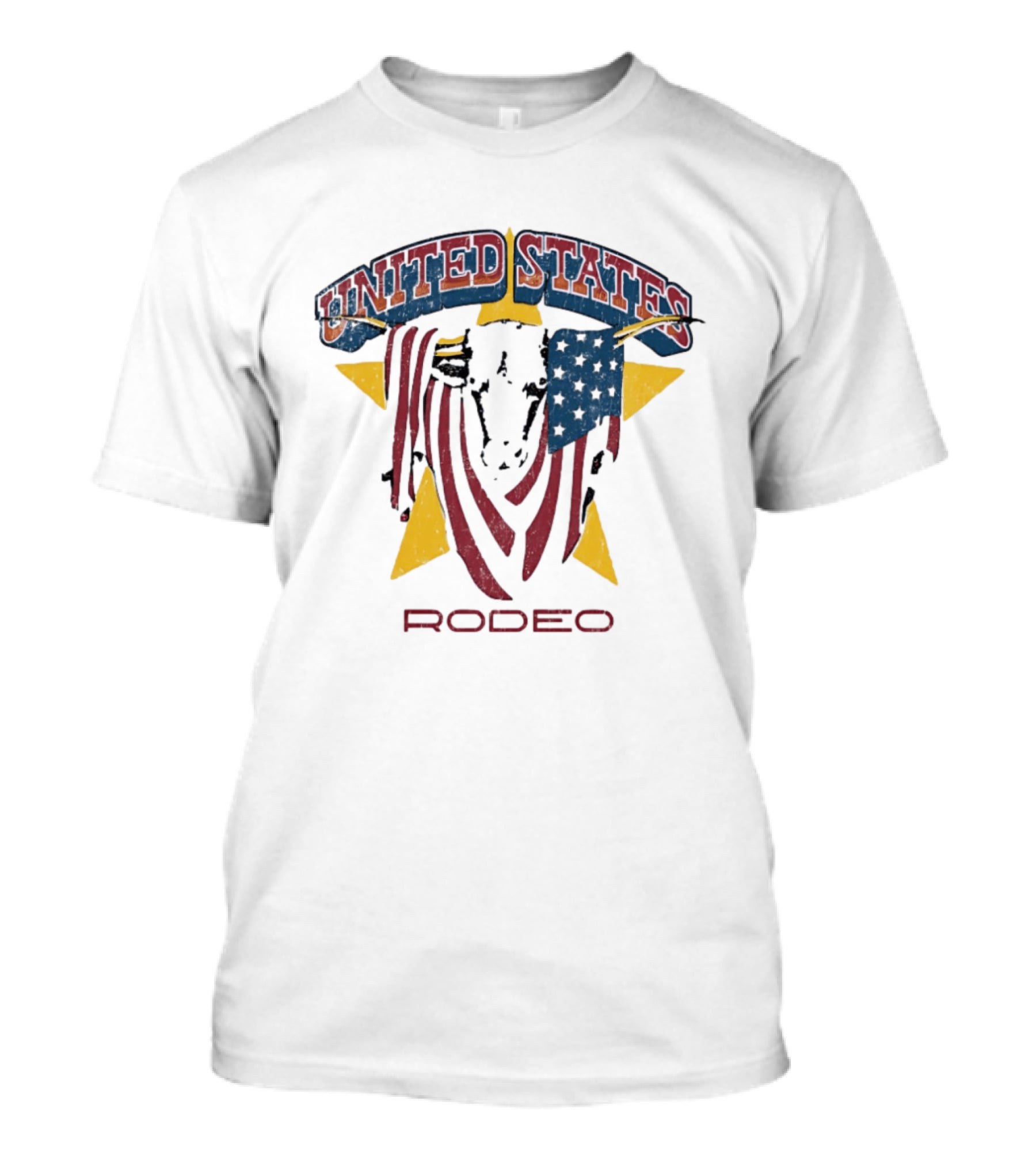 United States Rodeo Bull American Flag Yellow Star Country Western T-Shirt