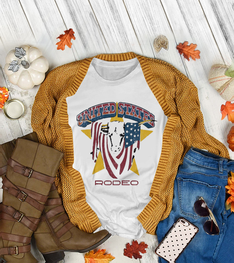 United States Rodeo Bull American Flag Yellow Star Country Western T-Shirt