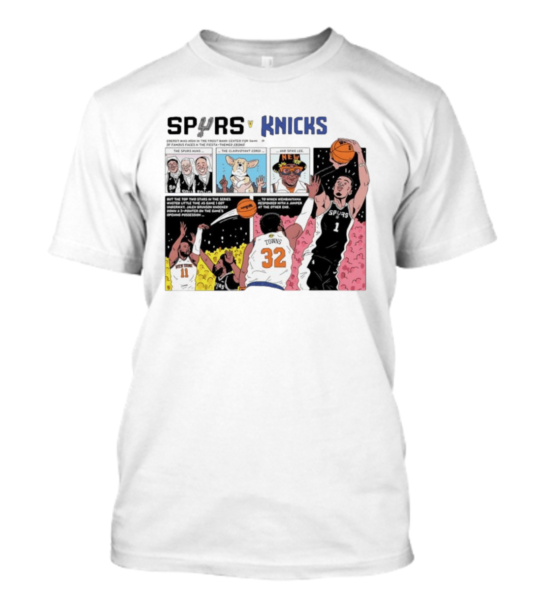San Antonio Spurs V New York Knicks Comic Victor Wembanyama Jalen Brunson Karl Anthony Towns T-Shirt