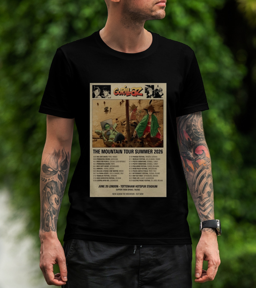 Gorillaz The Mountain Tour Summer 2026 Concert Featuring Noodle And Band Members T-Shirt