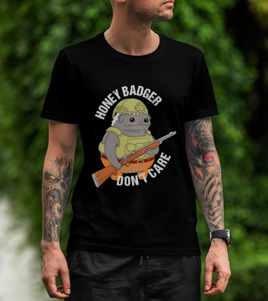 Honey Badger Don't Care Armed Cartoon T-Shirt