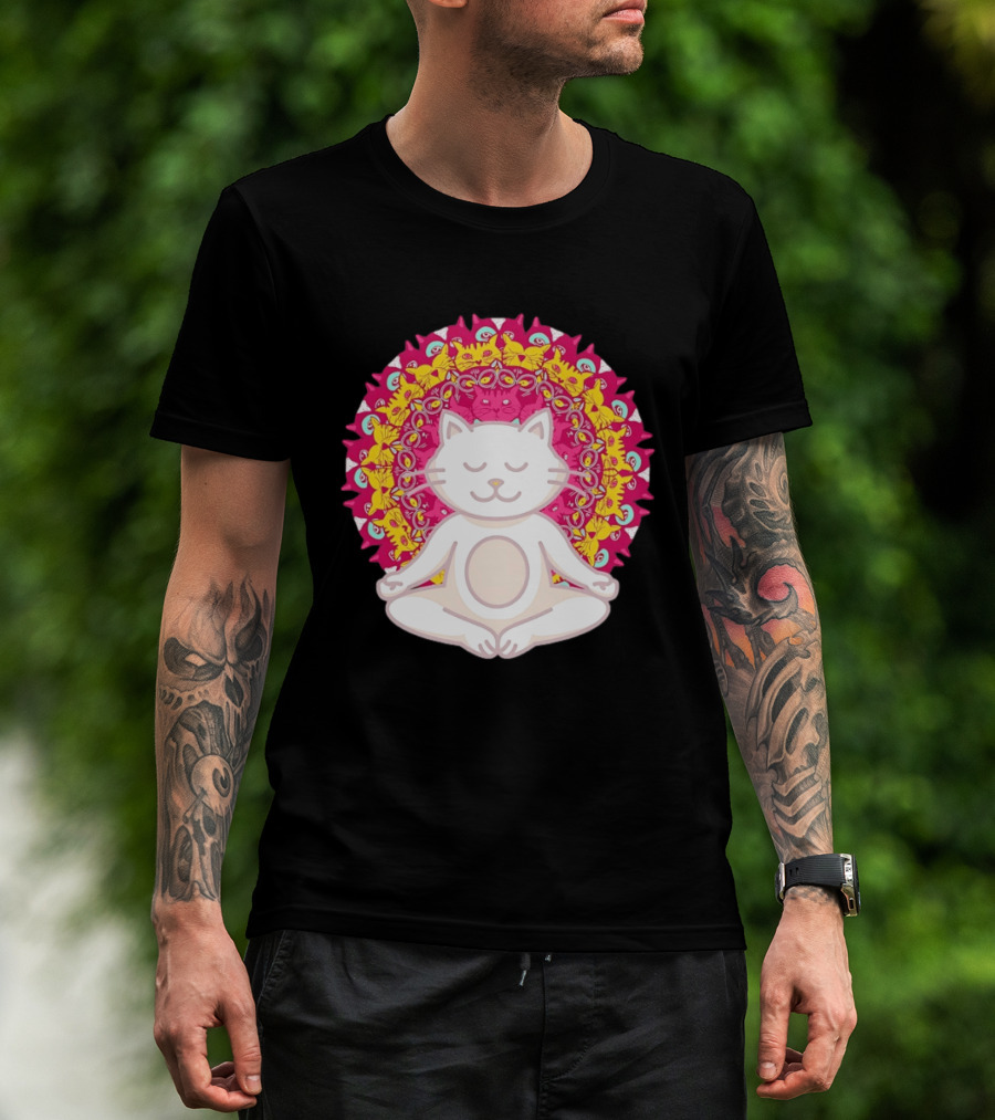 Meditation Zen Cat Mandala Yoga Peace Namaste Mindfulness Spiritual Pet Lover Feline Serenity T-Shirt