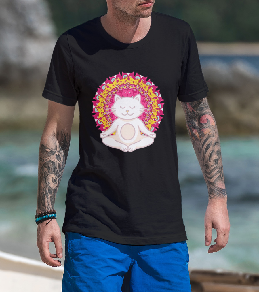 Meditation Zen Cat Mandala Yoga Peace Namaste Mindfulness Spiritual Pet Lover Feline Serenity T-Shirt
