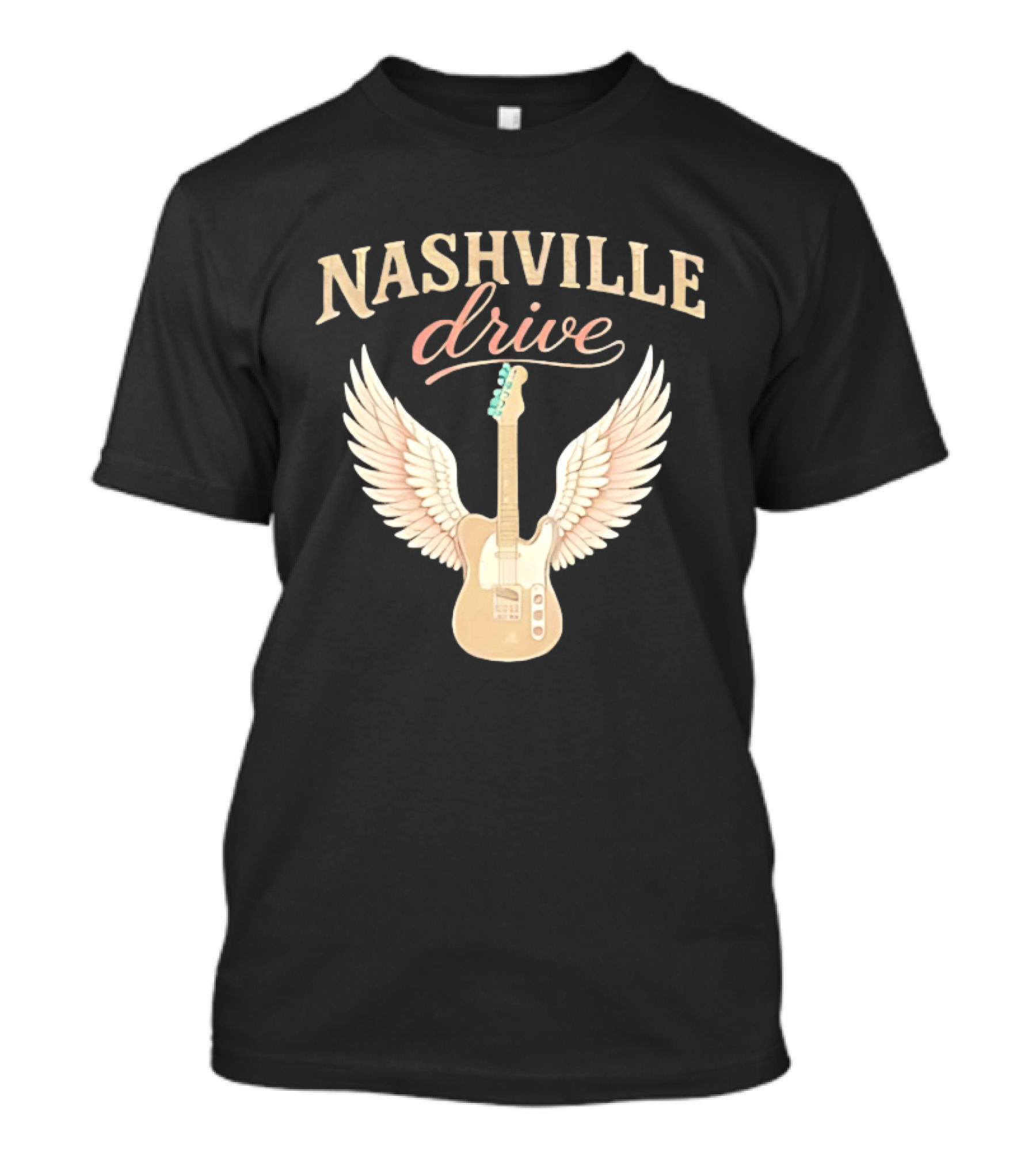Nashville Drive Electric Guitar Angel Wings Music T-Shirt