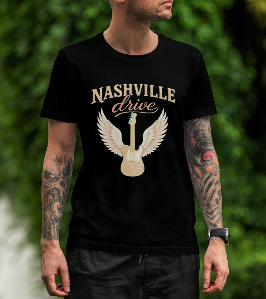 Nashville Drive Electric Guitar Angel Wings Music T-Shirt