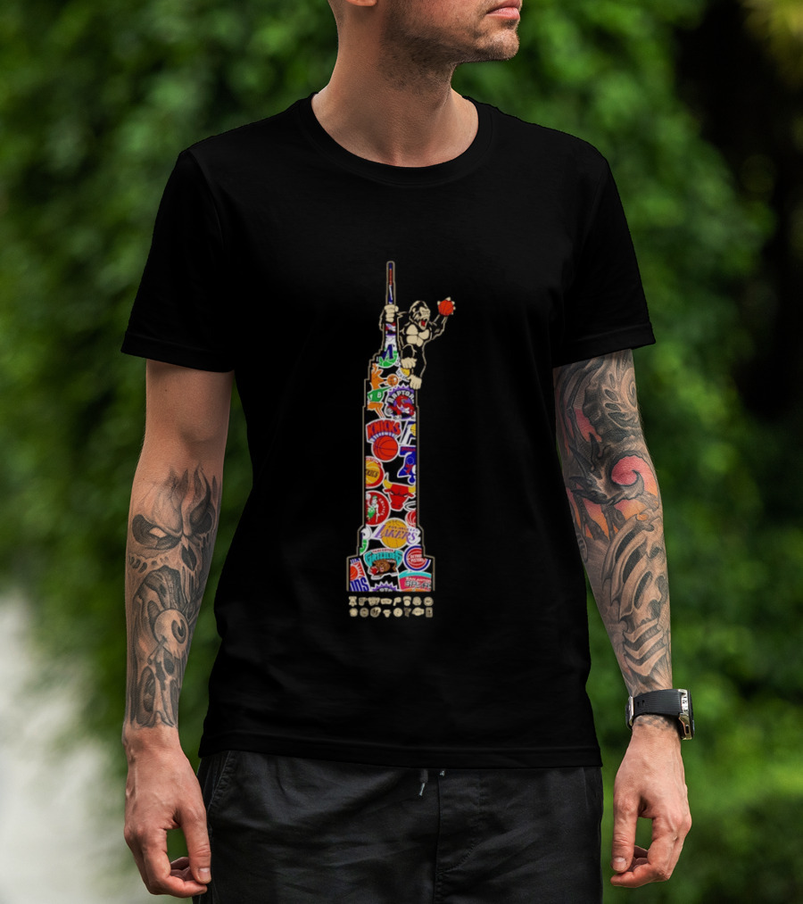 NBA Teams Empire State Building Phoenix Suns Lakers Knicks Gorilla Basketball Logos T-Shirt