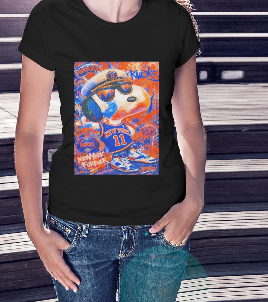New York Knicks Snoopy Captain 11 New York Forever Streetwear Collection T-Shirt