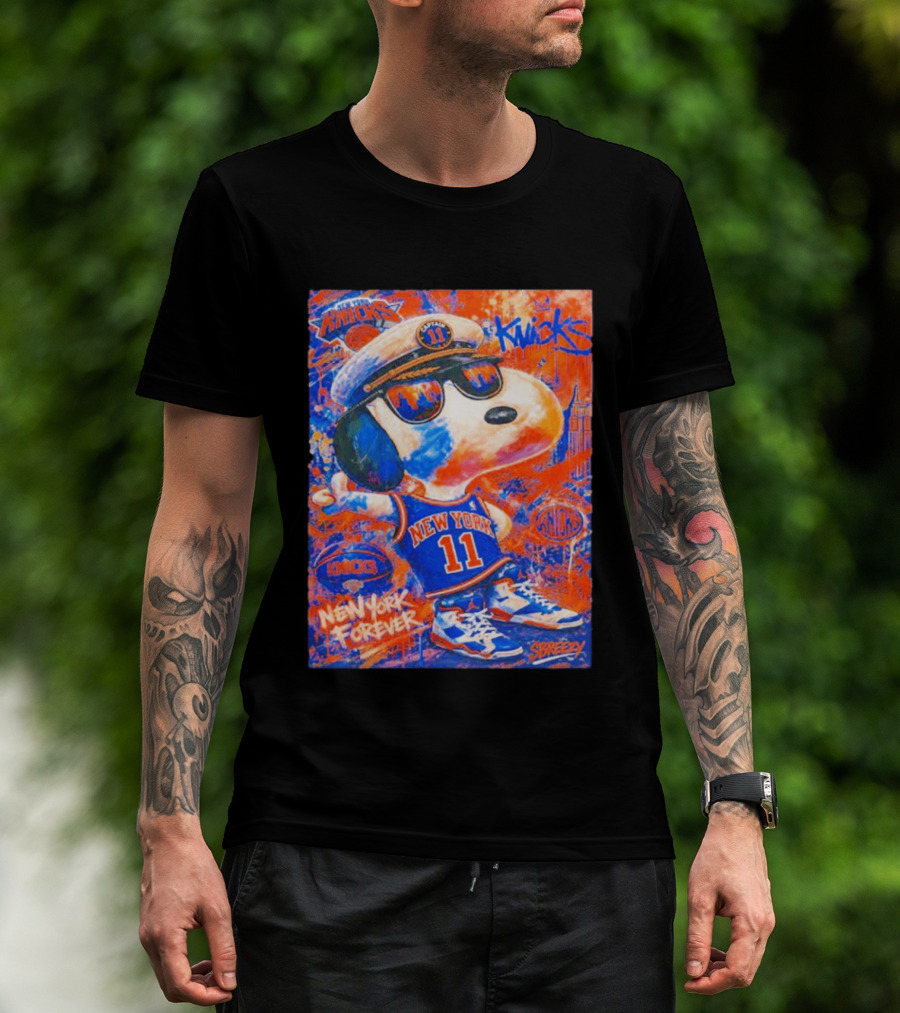 New York Knicks Snoopy Captain 11 New York Forever Streetwear Collection T-Shirt