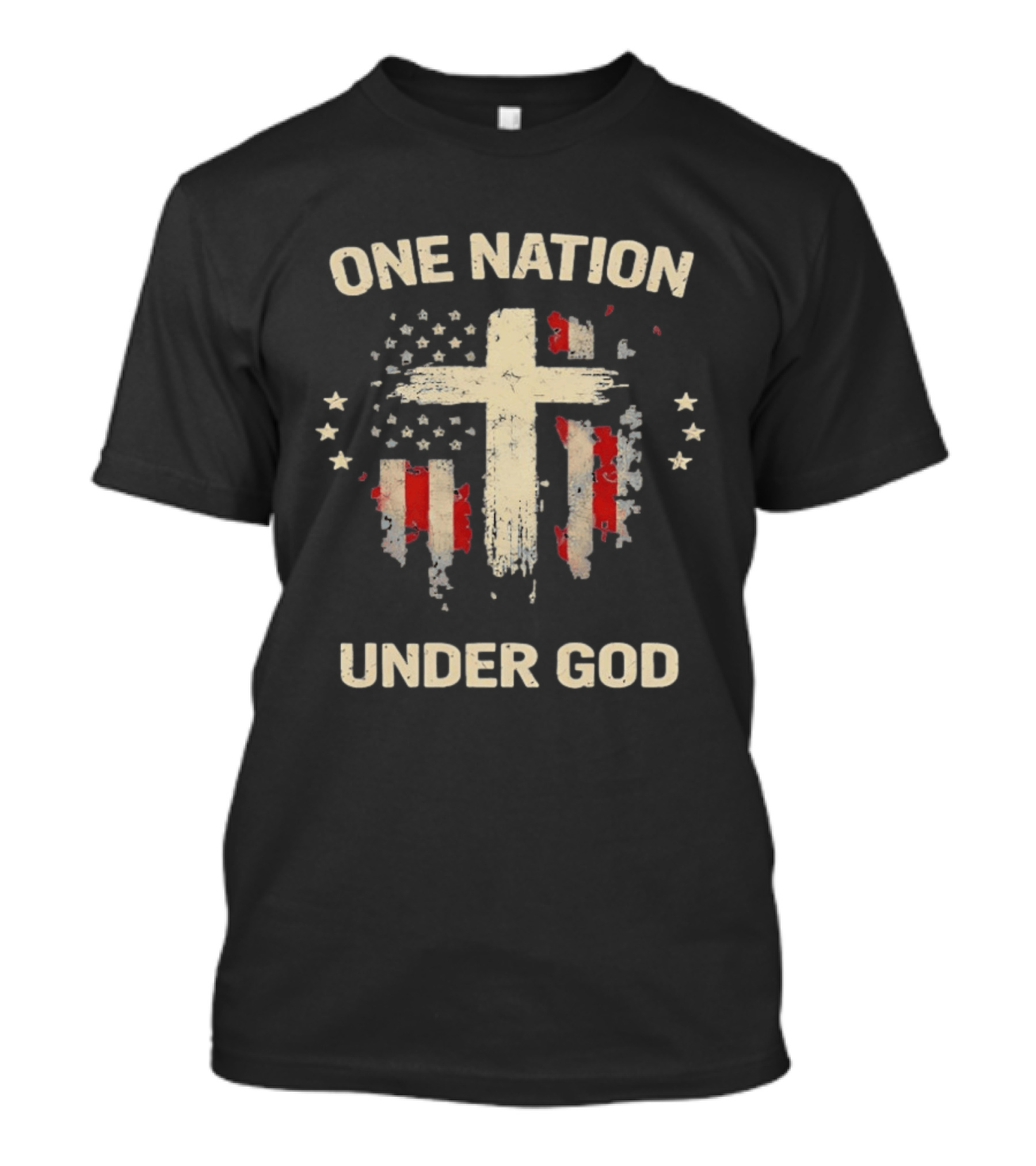 One Nation Under God Patriotic Cross American Flag Christian Faith T-Shirt