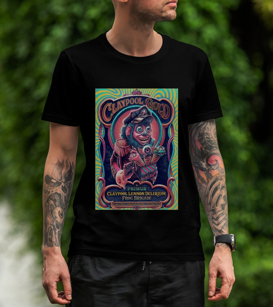 Primus Claypool Lennon Delirium Frog Brigade Columbus OH June 6 2026 Claypool Gold T-Shirt