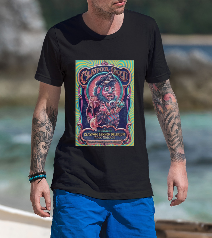 Primus Claypool Lennon Delirium Frog Brigade Columbus OH June 6 2026 Claypool Gold T-Shirt
