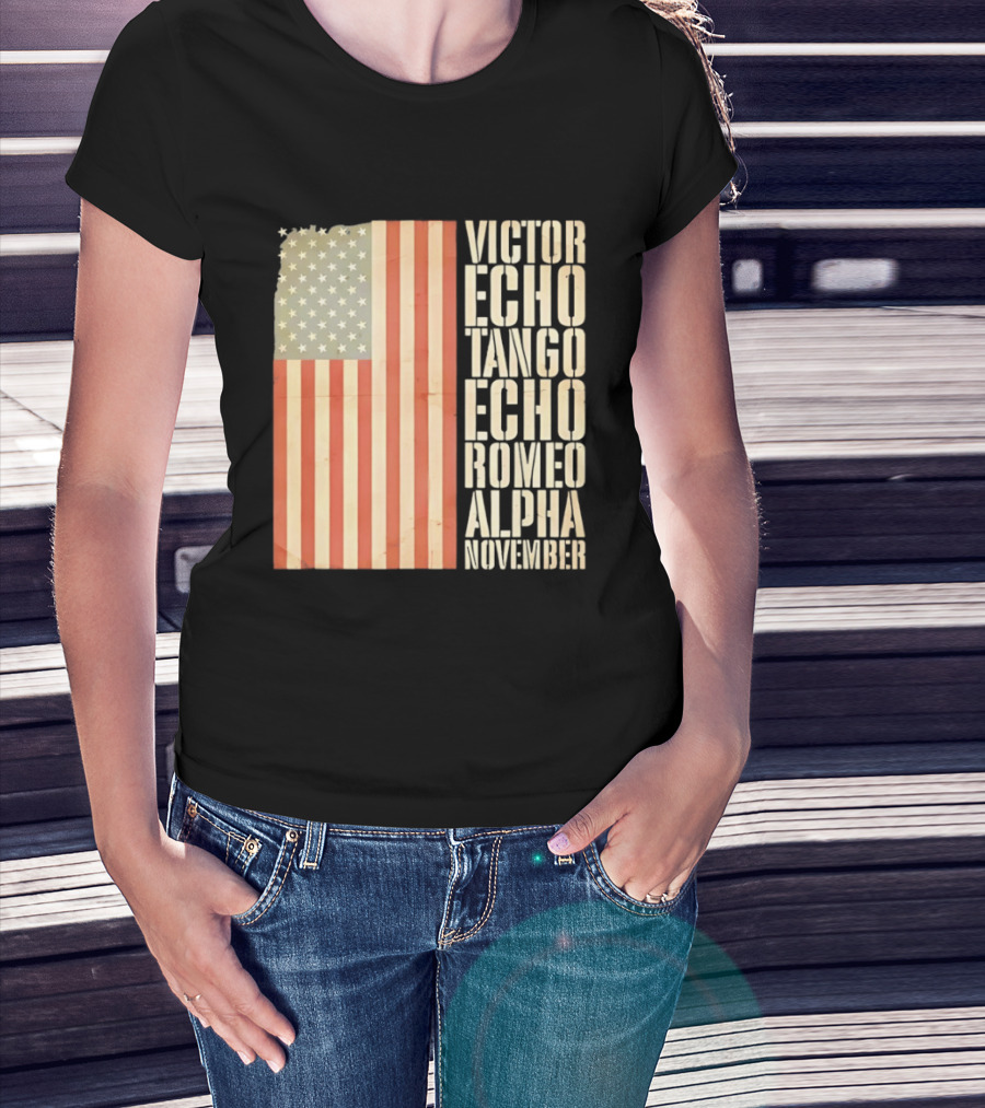 American Flag Victor Echo Tango Echo Romeo Alpha November Phonetic Alphabet T-Shirt