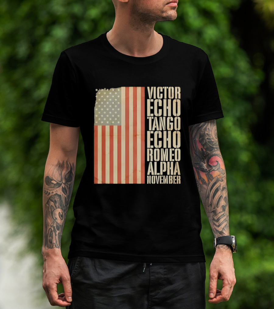 American Flag Victor Echo Tango Echo Romeo Alpha November Phonetic Alphabet T-Shirt