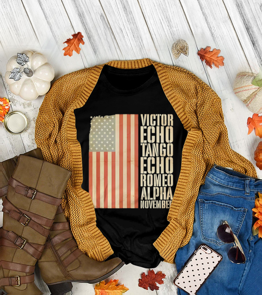 American Flag Victor Echo Tango Echo Romeo Alpha November Phonetic Alphabet T-Shirt