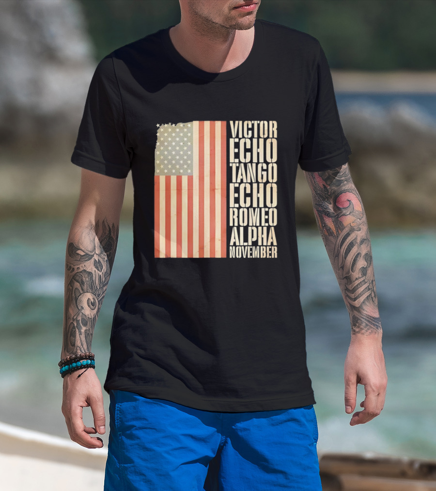 American Flag Victor Echo Tango Echo Romeo Alpha November Phonetic Alphabet T-Shirt