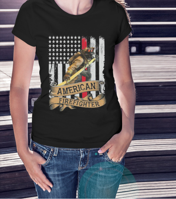American Firefighter With Thin Red Line Flag T-Shirt