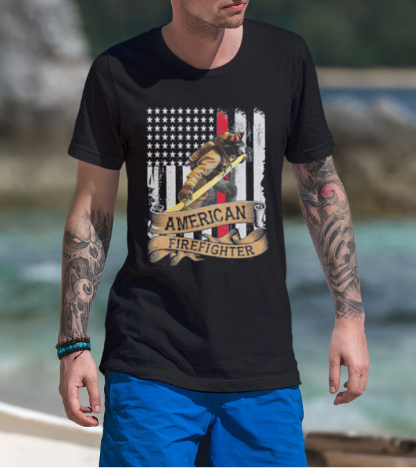 American Firefighter With Thin Red Line Flag T-Shirt