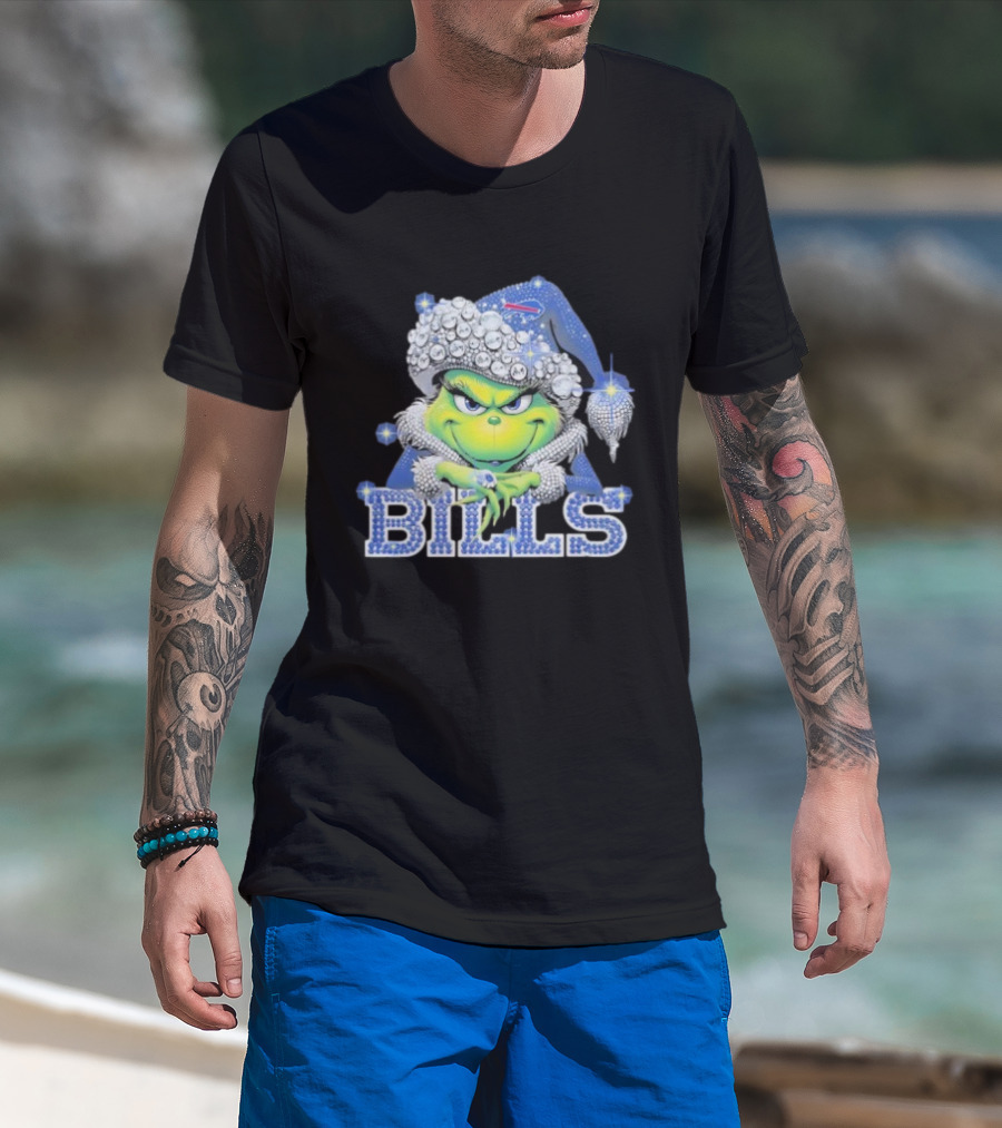 Buffalo Bills Grinch Santa Diamond Hat T-Shirt