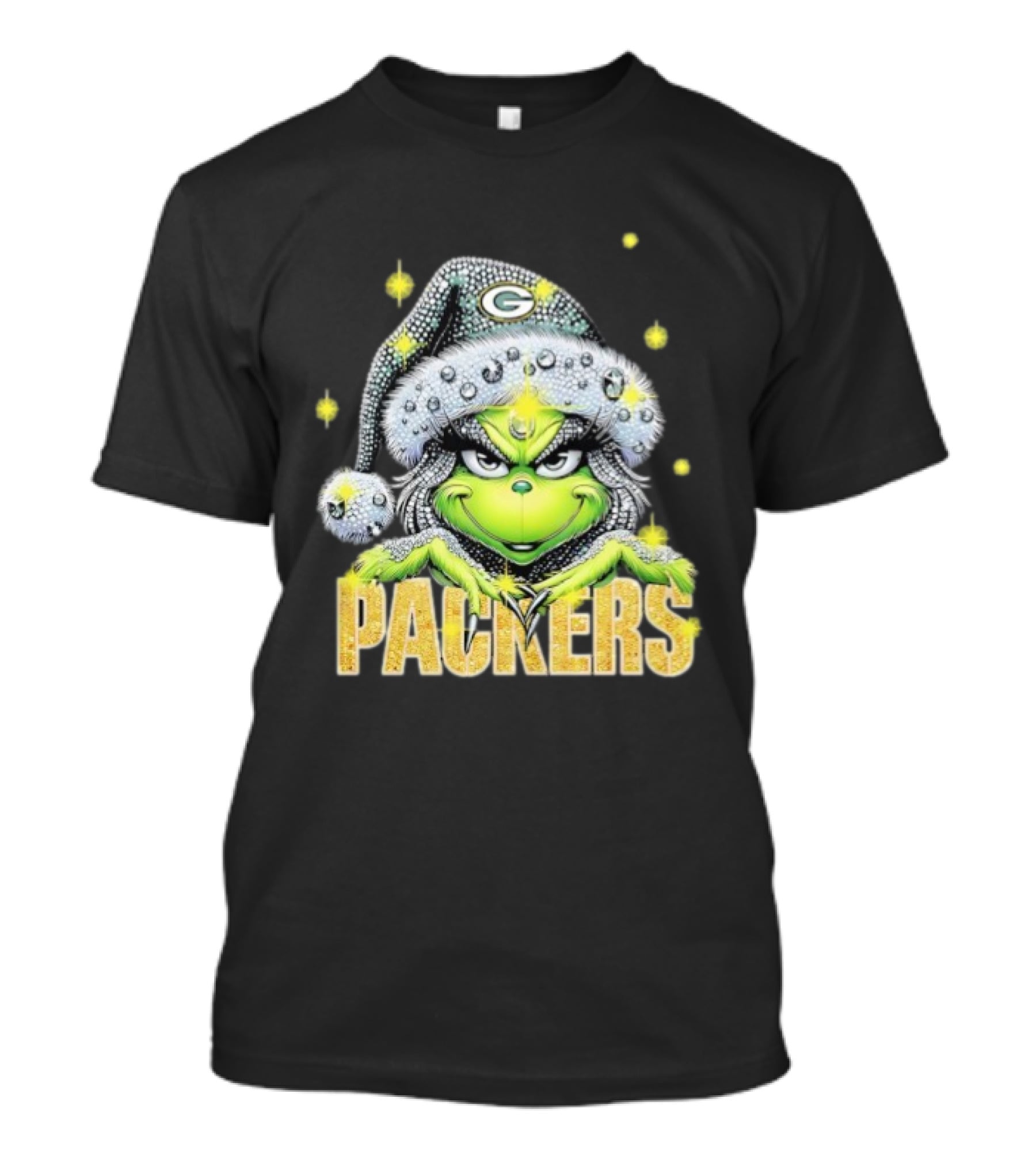 Green Bay Packers Grinch Santa Hat Christmas Football Fan Apparel T-Shirt