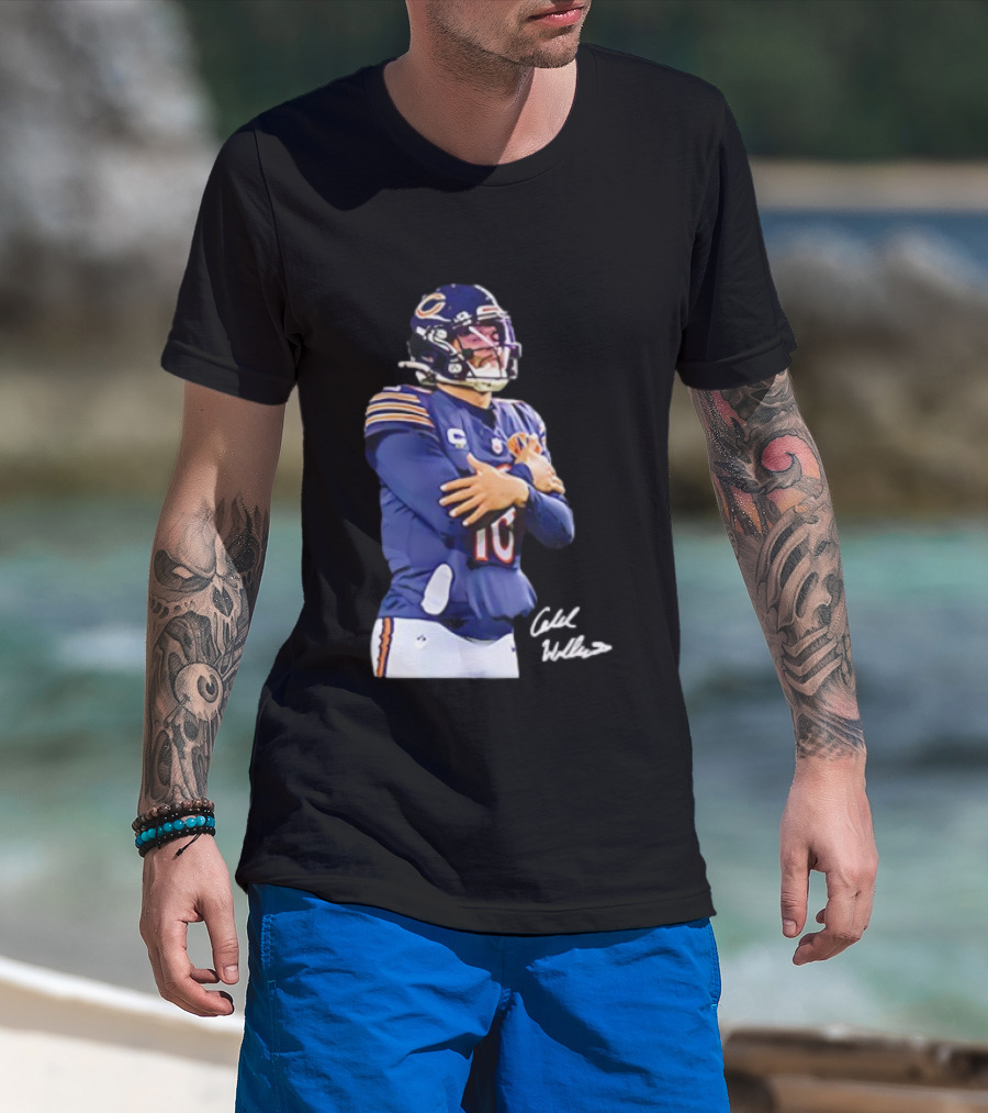 Caleb Williams Chicago Bears Ice Man Signature Football T-Shirt