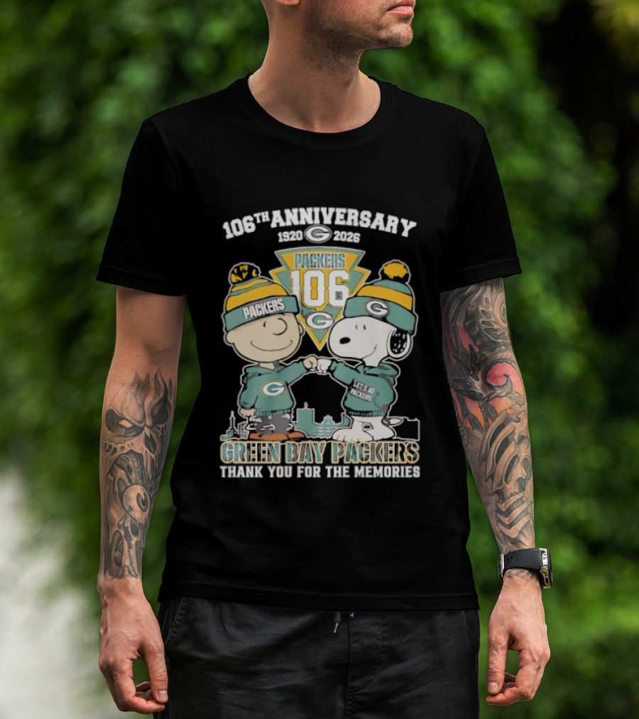 Green Bay Packers 106th Anniversary 1920-2026 Snoopy Charlie Brown Thank You For The Memories T-Shirt