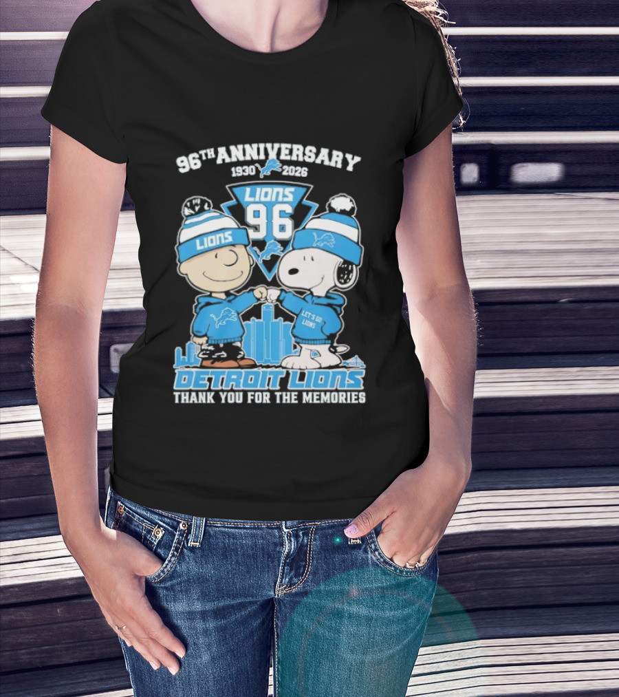 Detroit Lions 96th Anniversary 1930-2026 Snoopy And Charlie Brown T-Shirt
