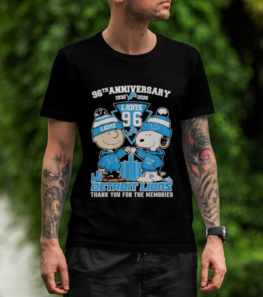 Detroit Lions 96th Anniversary 1930-2026 Snoopy And Charlie Brown T-Shirt