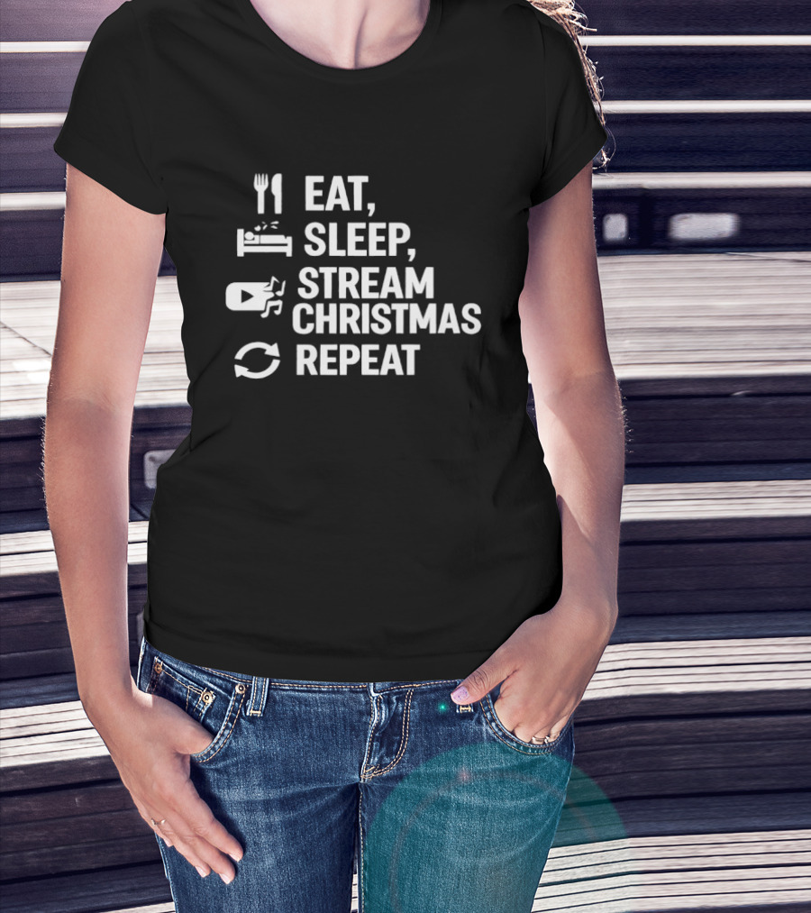 Eat Sleep Stream Christmas Repeat Icons T-Shirt