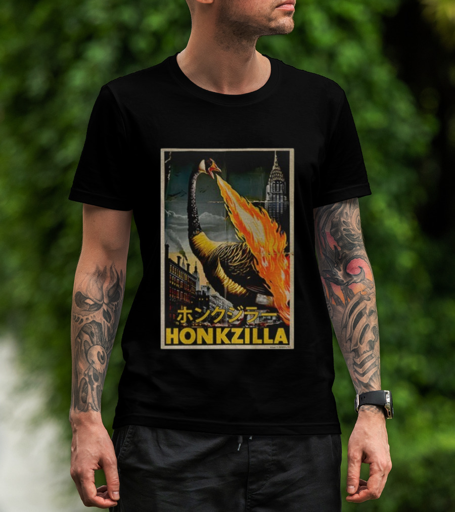 Honkzilla Goose Retro Japanese Movie Fire-Breathing City Attack T-Shirt