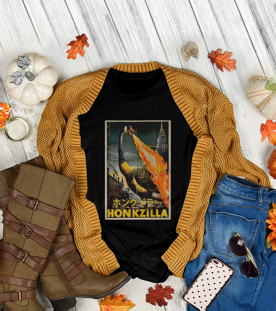 Honkzilla Goose Retro Japanese Movie Fire-Breathing City Attack T-Shirt