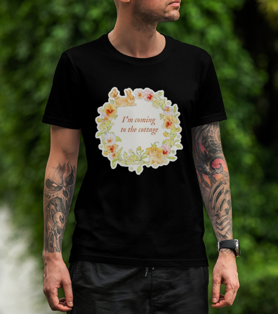 I'm Coming To The Cottage Floral Bunny Wreath T-Shirt