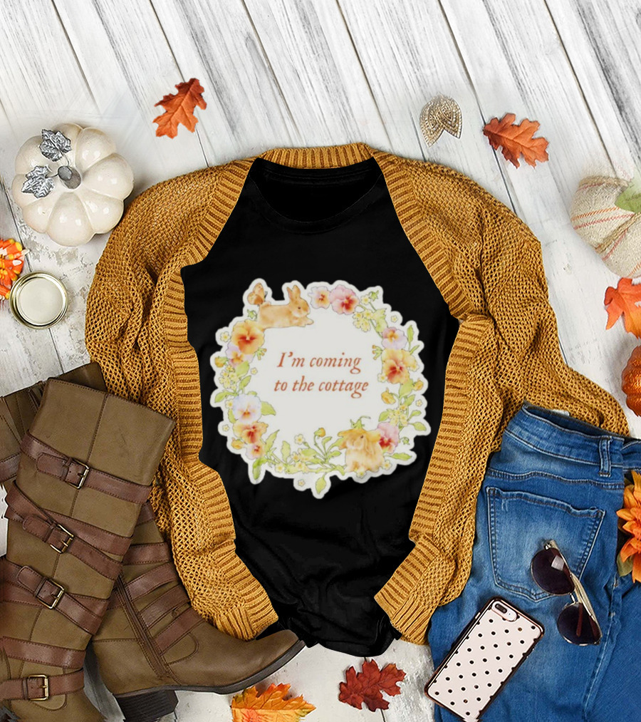I'm Coming to the Cottage Floral Bunny Wreath T-Shirt