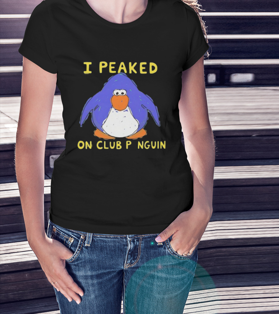 I Peaked On Club Penguin Retro Nostalgia Memorable Penguin Character T-Shirt