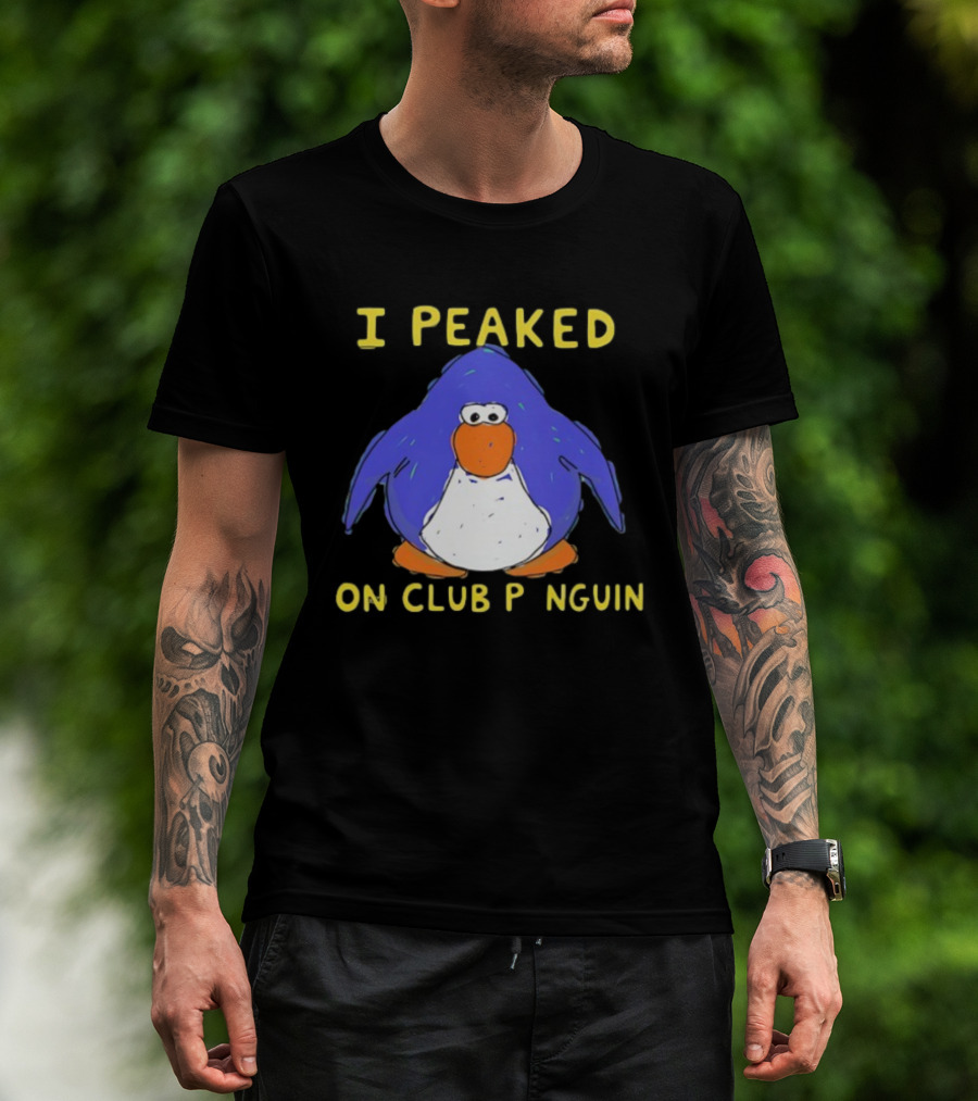 I Peaked On Club Penguin Retro Nostalgia Memorable Penguin Character T-Shirt