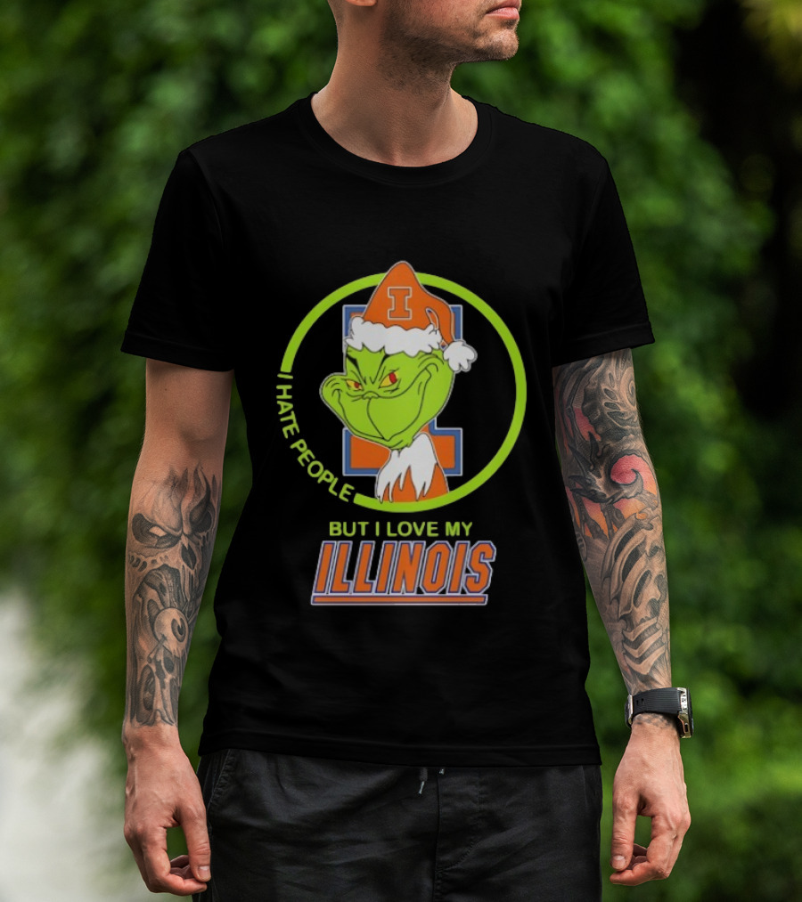 Grinch I Hate People But I Love My Illinois Fighting Illini T-Shirt
