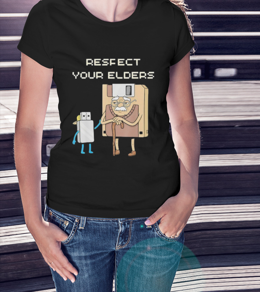 Respect Your Elders Floppy Disk USB Stick Funny Retro Technology Humor T-Shirt