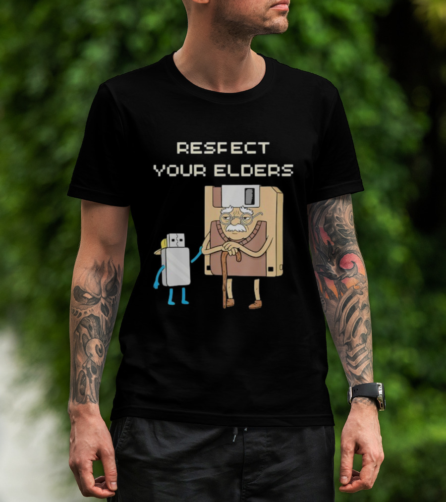 Respect Your Elders Floppy Disk USB Stick Funny Retro Technology Humor T-Shirt