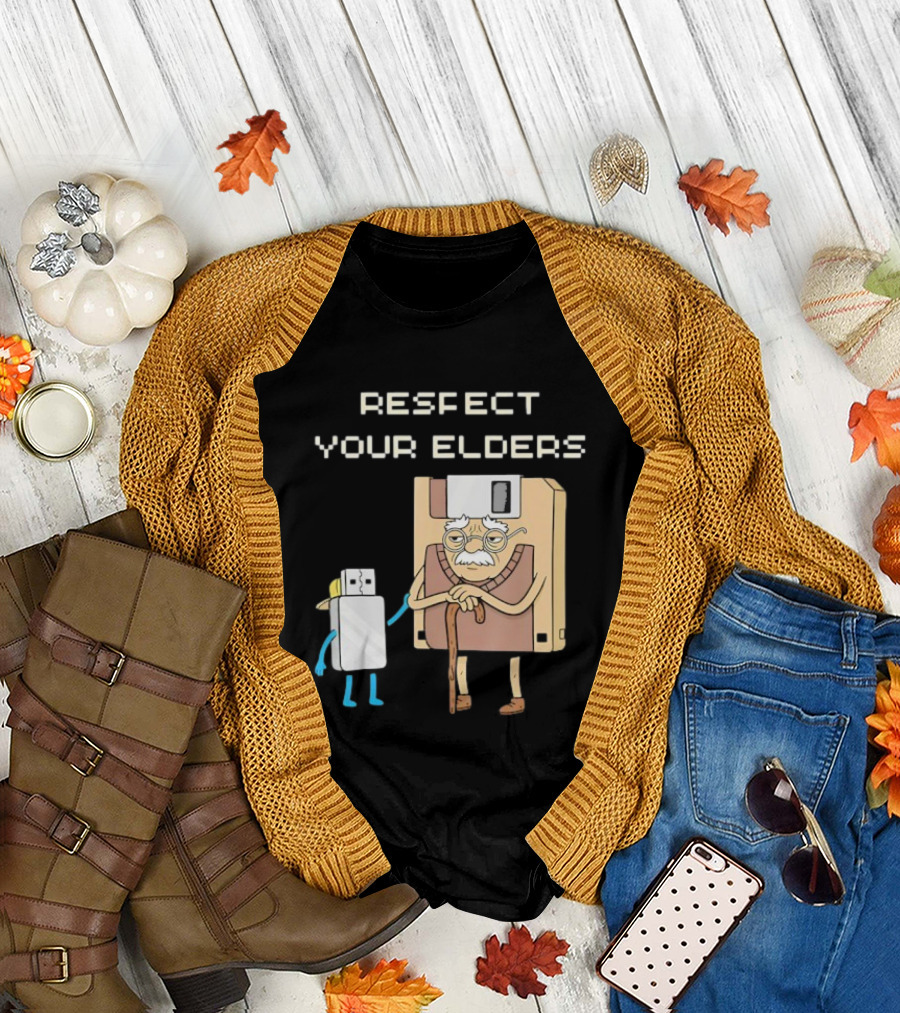 Respect Your Elders Floppy Disk USB Stick Funny Retro Technology Humor T-Shirt
