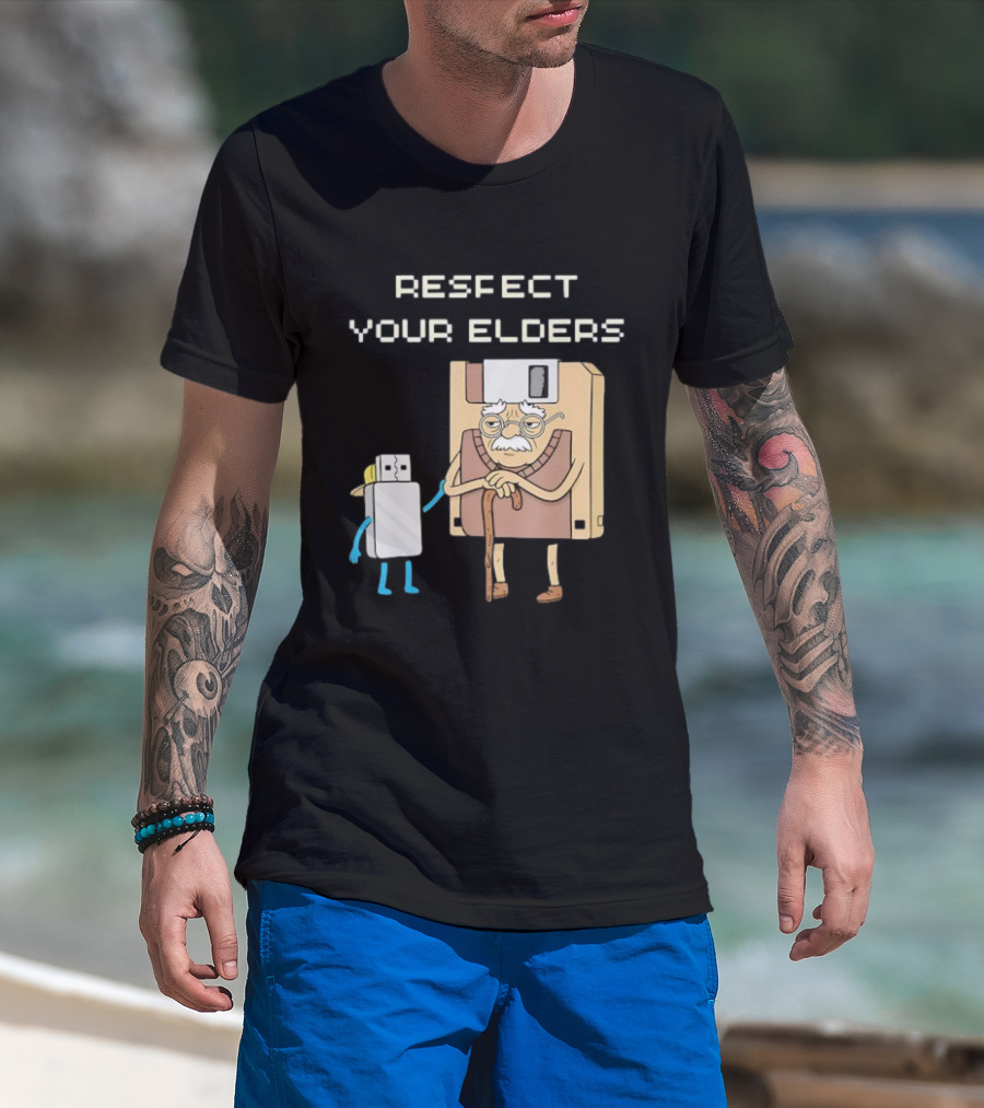 Respect Your Elders Floppy Disk USB Stick Funny Retro Technology Humor T-Shirt