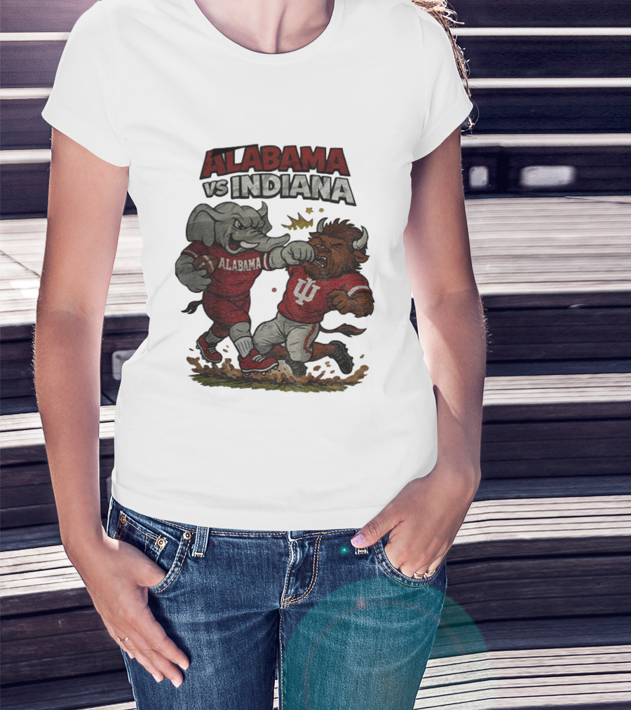 Alabama Vs Indiana Rivalry Football Showdown Cartoon Mashup T-Shirt