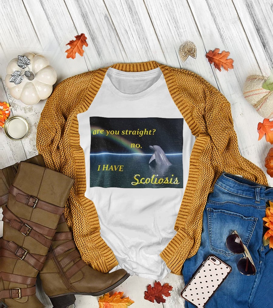 are you straight no I have scoliosis dolphin rainbow T-Shirt