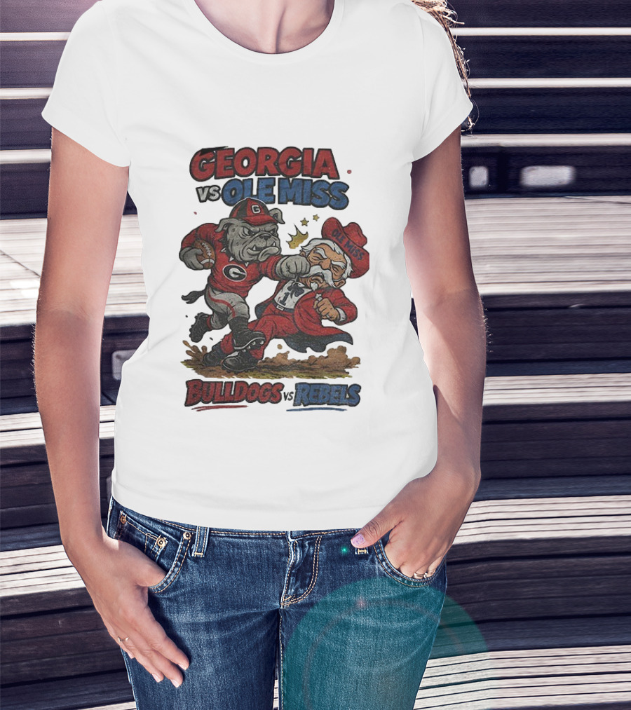 Georgia Vs. Ole Miss Bulldogs Rebels Retro Football Rivalry CFP T-Shirt