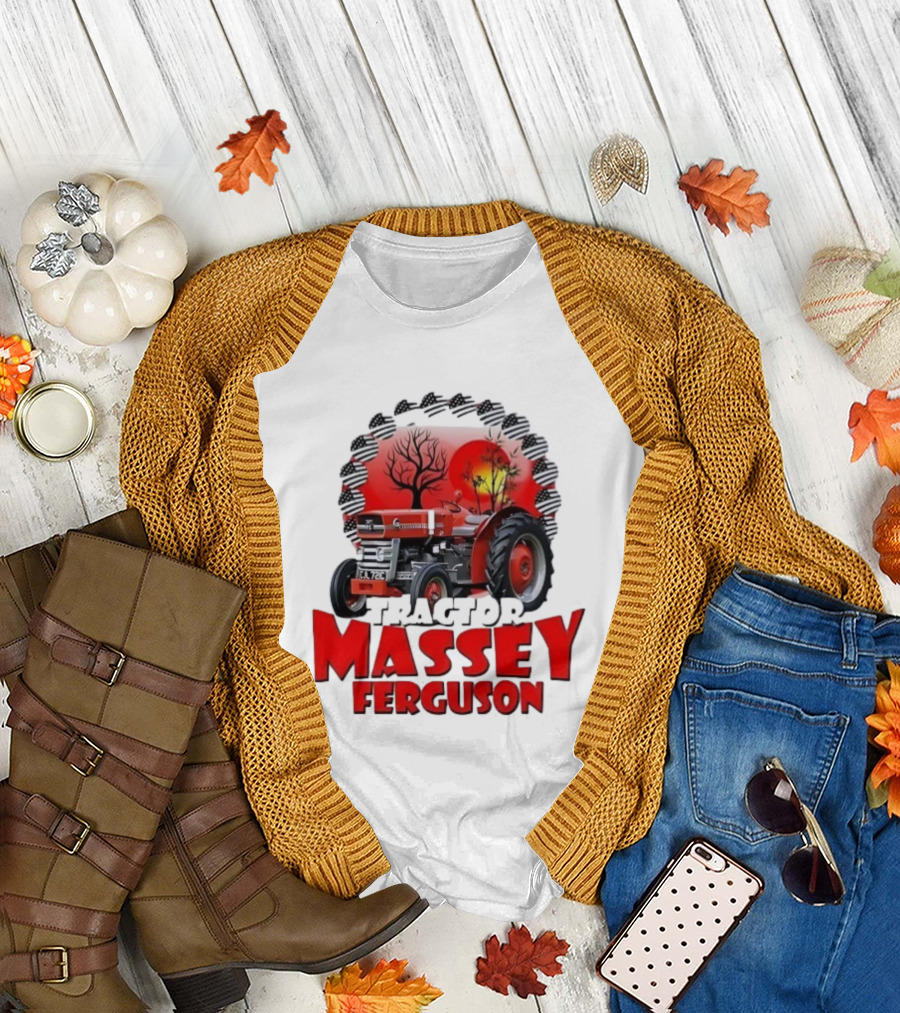 Massey Ferguson Tractor Red Landscapes Sun Trees T-Shirt
