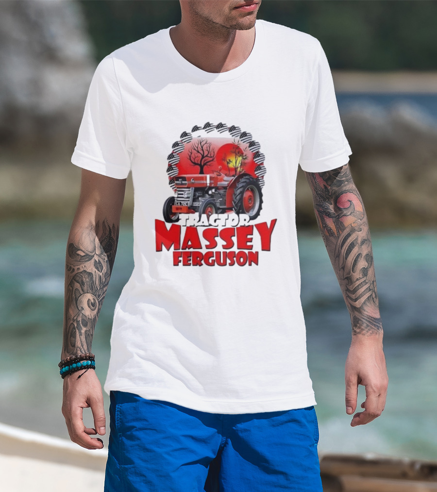 Massey Ferguson Tractor Red Landscapes Sun Trees T-Shirt